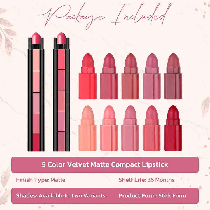 5 Color Velvet Matte Compact Lipstick